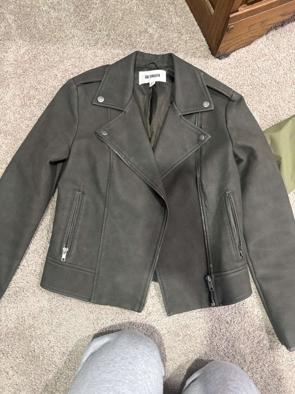 BB Dakota Dark Olive Faux Leather Moto Jacket